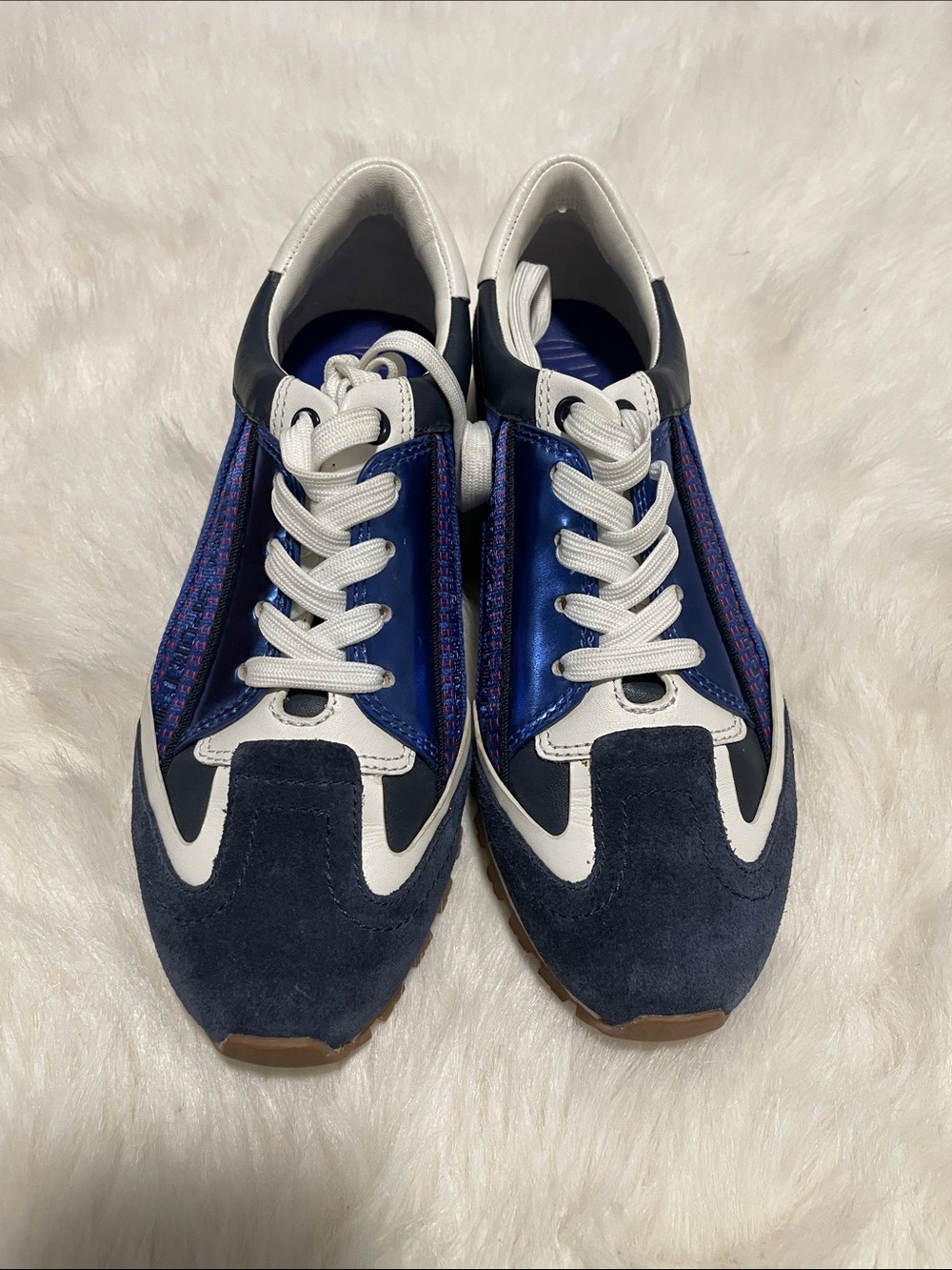 Tory Sport Navy Blue White Suede & Canvas Sneakers